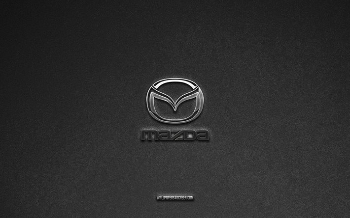 マツダのロゴ, 灰色の石の背景, マツダのエンブレム, 車のロゴ, マツダ, 車のブランド, マツダメタルロゴ, 石のテクスチャ
