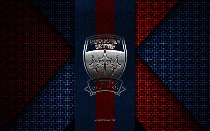 newcastle jets fc, a-league men, tessuto a maglia rosso blu, logo del newcastle jets fc, squadra di calcio australiana, emblema del newcastle jets fc, calcio, newcastle, australia
