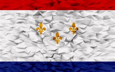 Flag of New Orleans, Louisiana, 4k, American cities, 3d polygon background, New Orleans flag, 3d polygon texture, Day of New Orleans, 3d New Orleans flag, American national symbols, 3d art, New Orleans, USA