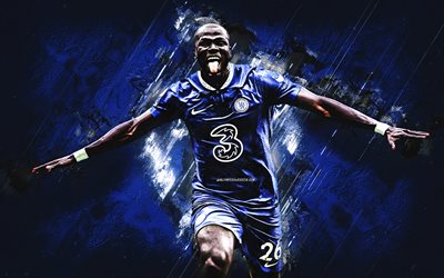kalidou koulibaly, chelsea fc, senegalesischer fußballspieler, blauer steinhintergrund, premier league, england, fußball