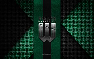 western united fc, a-league-männer, grün-schwarze strickstruktur, western united fc-logo, australischer fußballverein, western united fc-emblem, fußball, melbourne, australien