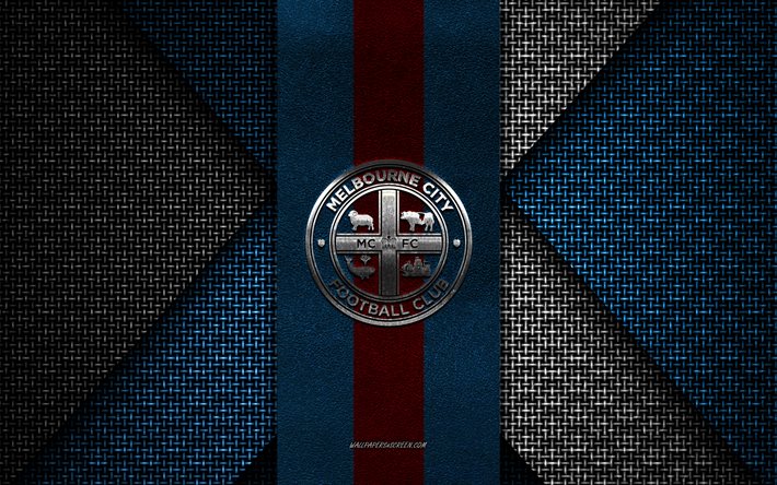 Melbourne City FC, A-League Men, blue white knitted texture, Melbourne City FC logo, Australian football club, Melbourne City FC emblem, football, Melbourne City, Australia