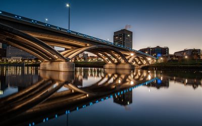 Columbus, night, bridge, USA, America