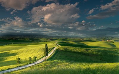Toscana, nuvole, estate, colline, Europa, Italia