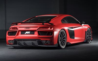 Audi R8 Abt tuning, vista posteriore, coupé sportiva, arancione R8, tuning R8, auto tedesche, Audi