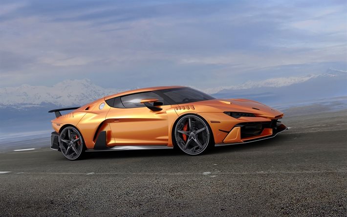 Italdesign Zerouno, 2018, Süper, yeni spor arabalar, benzersiz spor arabalar, turuncu Zerouno, Italdesign