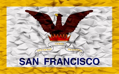 flagge von san francisco, kalifornien, 4k, amerikanische städte, 3d-polygon-hintergrund, san francisco-flagge, 3d-polygon-textur, tag von san francisco, 3d-flagge von san francisco, amerikanische nationalsymbole, 3d-kunst, san francisco, usa