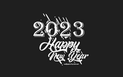 Happy New Year 2023, 4k, gray background, minimalism, 2023 concepts, 2023 greeting card, 2023 gray background, 2023 Happy New Year