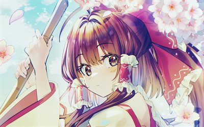 Reimu Hakurei, spring, Touhou, artwork, Hakurei Reimu, flowers, Touhou Project, manga, protagonist, Touhou characters, Reimu Hakurei Touhou