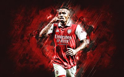Gabriel Jesus, Arsenal FC, brazilian football player, forward, portrait, Jesus Arsenal, red stone background, football, Premier League, England