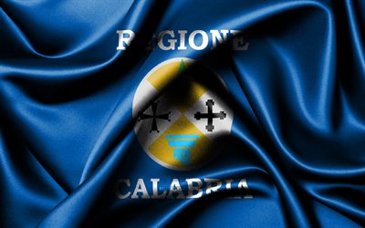 カラブリアの旗, 4k, イタリアの地域, 布旗, カラブリアの日, 波状の絹の旗, カラブリア, イタリア