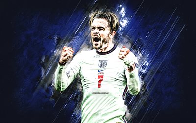 Jack Grealish, England national football team, English football player, portrait, England, football, blue stone background, Grealish England