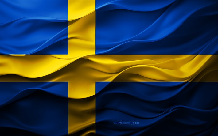 4k, 스웨덴의 깃발, 유럽 ​​국가, 3d 스웨덴 깃발, 유럽, 스웨덴 깃발, 3d 텍스처, 스웨덴의 날, 국가 상징, 3d 아트, 스웨덴