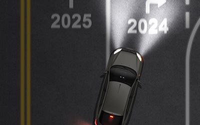 felice anno nuovo 2024, autostrada, passare al 2024, nuovo anno 2024, automobili, 2024 concetti, 2024 felice anno nuovo
