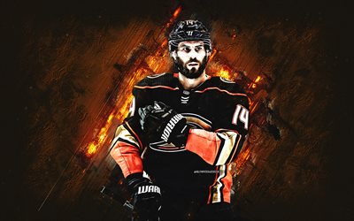 Adam Henrique, Anaheim Ducks, NHL, Canadian hockey player, orange stone background, hockey, USA