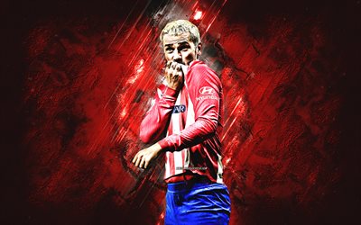 Antoine Griezmann, Atletico Madrid, French football player, red stone background, La Liga, Spain, football