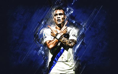 lautaro martinez, från milan, fc internazionale, argentinsk fotbollsspelare, blå stenbakgrund, serie a, italien, fotboll