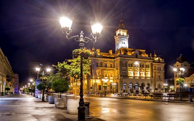 Novi Sad, gece, ışıklar, sokak, Sırbistan