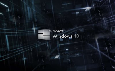 Windows 10, creative, gray background, logo, Microsoft