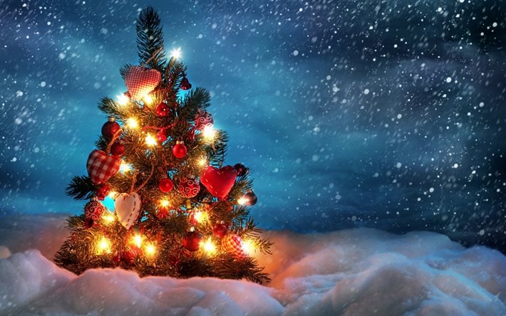 Bonne et heureuse Année, de Noël, de guirlandes, de l'arbre du Nouvel An