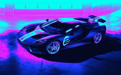 4k, Ford GT 66 Heritage Edition, Cyberpunk, abstract cars, supercars, creative, Ford GT, artwork, Ford GT Cyberpunk