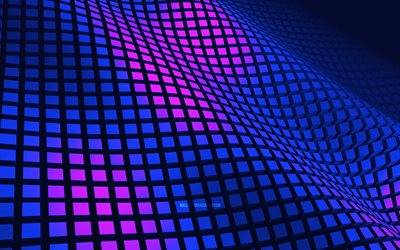 紫色の波状の背景, 4k, 3d キューブ, 波模様, 3d テクスチャ, キューブパターン, 波状の背景, 3d 背景