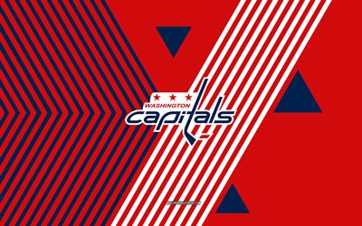 logo des capitals de washington, 4k, équipe américaine de hockey, fond de lignes bleues rouges, capitales de washington, lnh, etats unis, dessin au trait, emblème des capitals de washington, le hockey