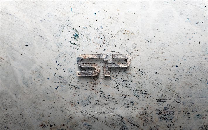 logotipo da pedra silicon power, 4k, fundo de pedra, logotipo silicon power 3d, marcas, criativo, logotipo do poder do silício, arte grunge, força do silício