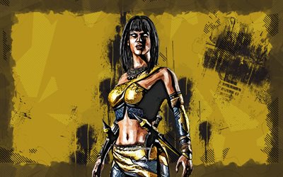 Tanya, 4k, grunge art, Mortal Kombat Mobile, creative, MKM, Mortal Kombat, MK Mobile, yellow grunge background, Mortal Kombat X, Tanya Mortal Kombat