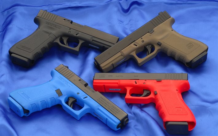 bakgrund, vapen, glock, pistoler, blå