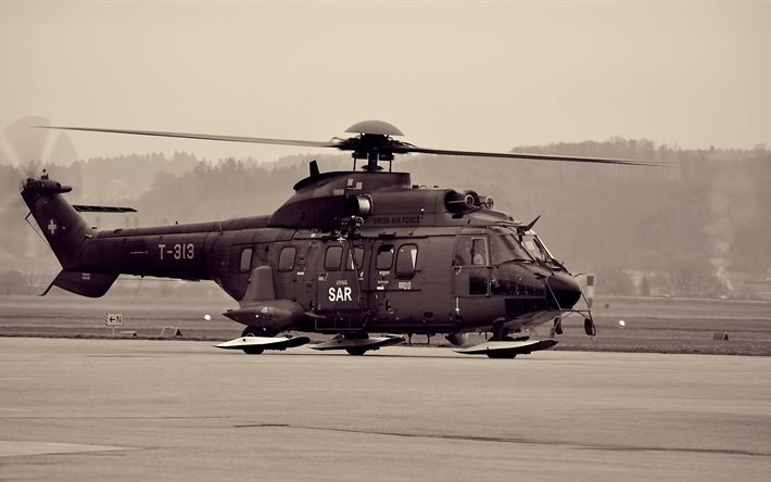 super puma, as 332, helicopter wallpapers, sepia, aviation, wallpaper helicopter