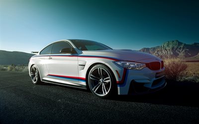 BMW M4 Coupé, 2016, blanc coupé, voiture de sport, tuning