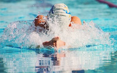 breaststroke, swimming, athletes, pool, water