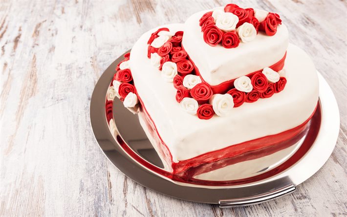 heart cake, wedding cake, two-tiered cake, sweets, cream