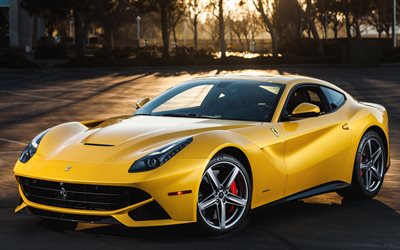 ferrari f12berlinetta, 2016 자동차, 주차, 실제, 노란색 f12, 슈퍼카, ferrari