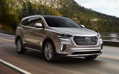Hyundai Santa Fe, 2017, crossover, new cars, road, speed