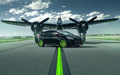 hatchback, 2015, Ford Focus ST, la pista, el avión, el ajuste negro de Enfoque