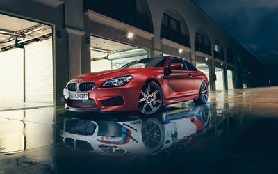 DTM, night, sportcars, 2016, BMW M6, garages, coupe, red bmw