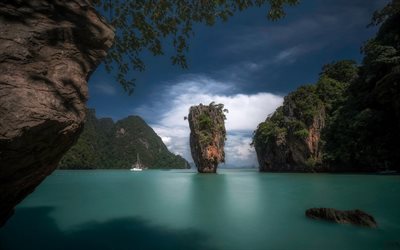 thailand, tropikerna, hav, klippor, semesterort, asien