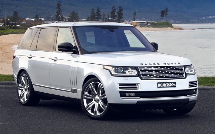 Land Rover, Range Rover Vogue, 2016, blanco Land Rover, blanco Range Rover, plata ruedas
