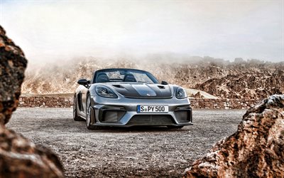 2024, Porsche 718 Spyder RS, 4k, front view, exterior, sports car, evening, sunset, silver Porsche 718, german sports cars, Porsche