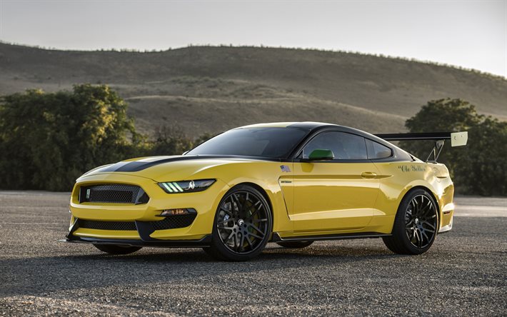 supercars, tuning, Ford Mustang Shelby GT350, sportcars, yellow mustang