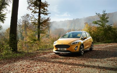 フォード・フィエスタ, 正面図, 外観, 黄色のハッチバック, 黄色のフォード フィエスタ, アメリカ車, フェスタ 2018, フォード