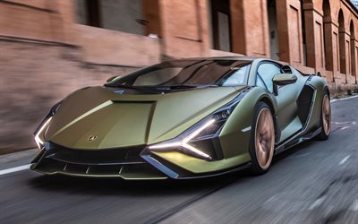 Lamborghini Sian, 4k, street, 2022 cars, hypercars, Green Lamborghini Sian, motion blur, supecars, italian cars, Lamborghini