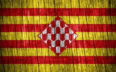 4K, Flag of Girona, Day of Girona, spanish provinces, wooden texture flags, Girona flag, Provinces of Spain, Girona, Spain