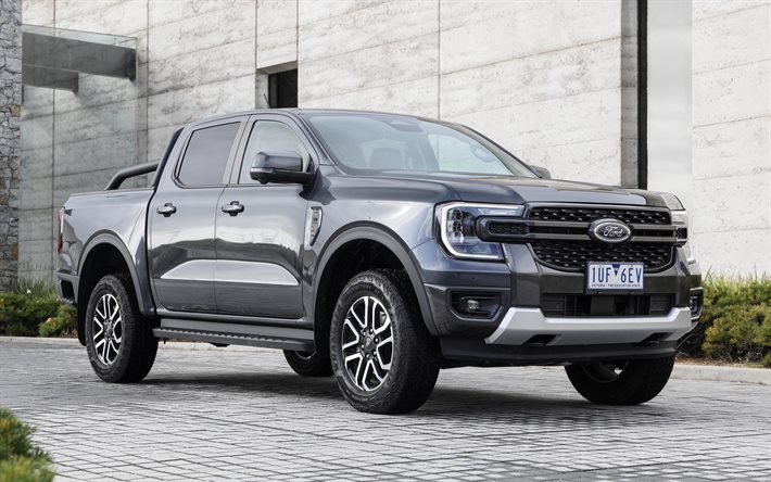 ford ranger sport, 4k, suvs, 2023 coches, gris ford ranger, 2023 ford ranger, coches americanos, ford