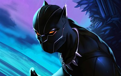 4k, black panther, mörker, superhjältar, marvel comics, bild med black panther, kreativ, black panther 4k