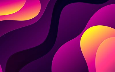 紫色の材料設計, 4k, 紫色の波, 幾何学的形状, 紫色の背景, 幾何学的な芸術, クリエイティブ, 波の背景, 材料設計, 抽象的な波