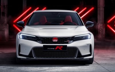 Honda Civic Type R, 4k, front view, 2023 cars, tuning, White Honda Civic, 2023 Honda Civic Type R, japanese cars, Honda