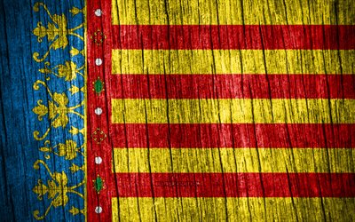4k, バレンシアの旗, バレンシアの日, スペインの地方, 木製テクスチャ フラグ, スペインの州, バレンシア, スペイン